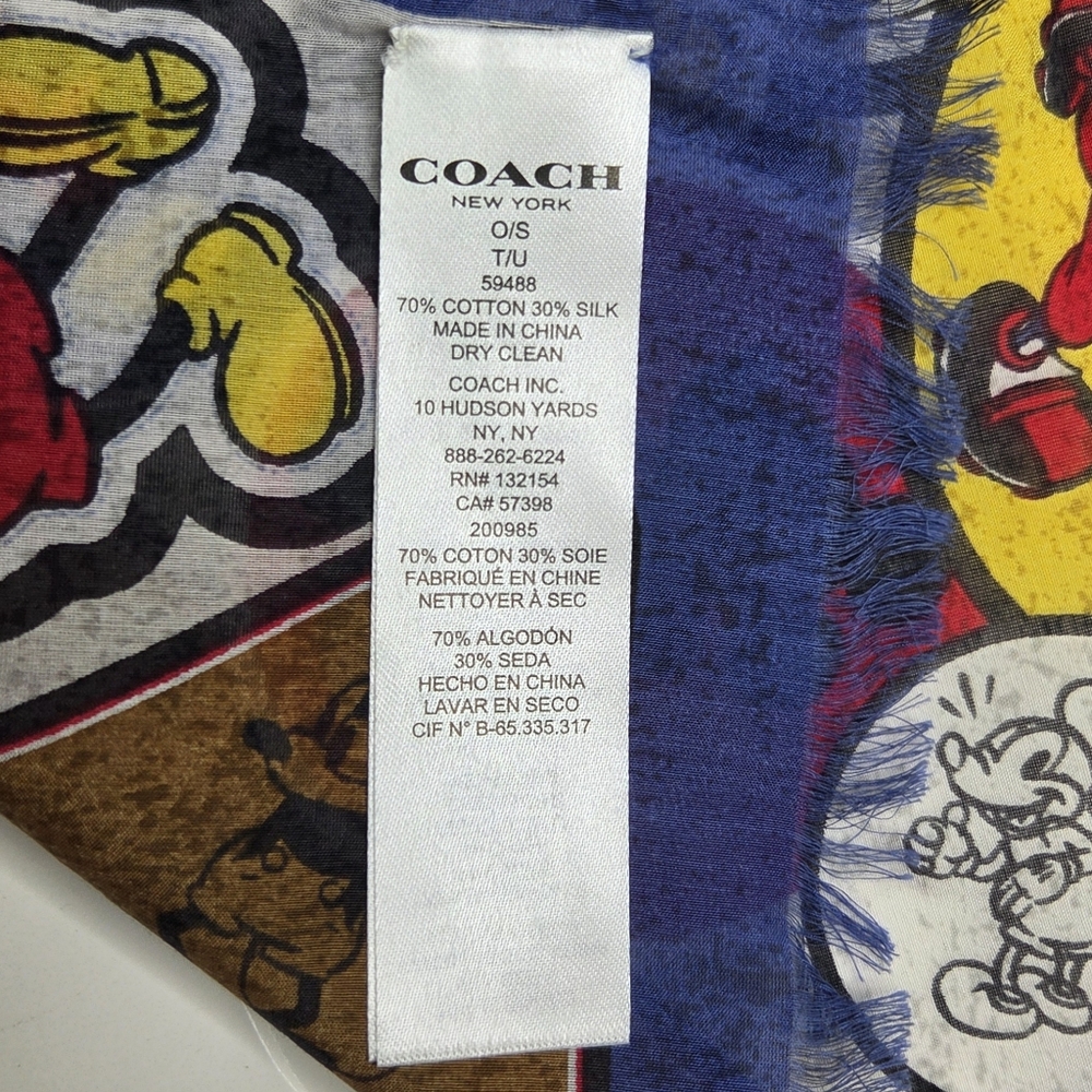 COACH X Disney Mickey Mouse Multi Patch Colorful Scarf Vibrant Whimsical Silk - Picture 4 of 10